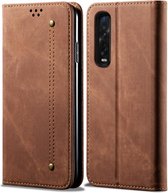 Voor OPPO Find X2 Pro Denim Texture Casual Style Horizontale Flip Leather Case met houder & kaartsleuven & portemonnee (bruin)