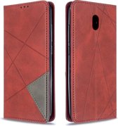 Voor xiaomi redmi 8a ruit textuur horizontale flip magnetische lederen tas met houder en kaartsleuven (rood)