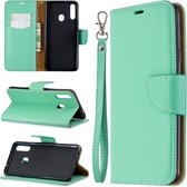 Voor Galaxy A20s litchi textuur pure kleur horizontale flip pu lederen tas met houder & kaartsleuven & portemonnee & lanyard (groen)