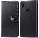 Retro effen kleur lederen gesp Mobiele telefoon bescherming lederen tas met fotolijst & kaartsleuf & portemonnee & beugel functie voor Xiaomi Redmi 7 (zwart)