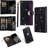 Voor Samsung Galaxy A51 Multi-kaartsleuven Sterrenhemel Lasergravure Glitter Rits Horizontale Flip Leren Case met Houder & Portemonnee & Lanyard (Zwart)