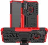 Voor Huawei Honor 9X Lite Tyre / Honor 8X Textuur Schokbestendig TPU + PC beschermhoes met houder (rood)