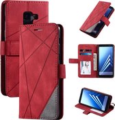 Voor Samsung Galaxy A8 (2018) Skin Feel Splicing Horizontale flip lederen tas met houder & kaartsleuven & portemonnee & fotolijst (rood)