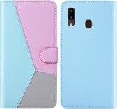 Voor Galaxy A10e / A20e Tricolor stiksels Horizontaal Flip TPU + PU lederen tas met houder & kaartsleuven & portemonnee (blauw)