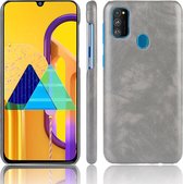 Voor Galaxy M30s schokbestendige Litchi Texture PC + PU-hoes (grijs)