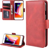 Dual-side magnetische gesp horizontale flip lederen case voor iPhone 8/7, met houder & kaartsleuven & portemonnee & fotolijst (rood)
