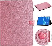 Voor lenovo tab m10 plus x606f glitter poeder liefde gesp horizontale flip lederen case met houder & kaartsleuven (roze)