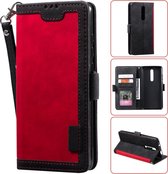 Voor xiaomi redmi k30 retro splicing horizontale flip lederen case met kaartsleuven & houder & portemonnee (rood)