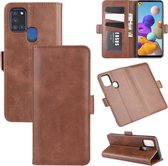 Voor Galaxy A21S Dual-side magnetische gesp horizontale flip lederen tas met houder & kaartsleuven & portemonnee (bruin)