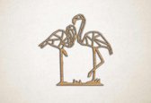 Wanddecoratie - Stel Flamingo's - S - 45x47cm - Eiken - muurdecoratie - Line Art