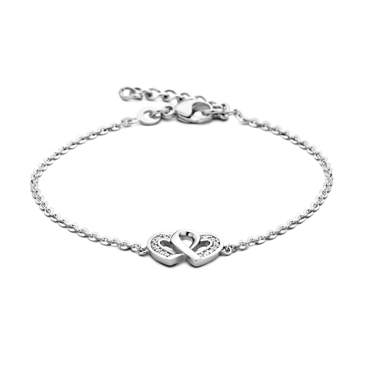 The Jewelry Collection Zirkonia Hart Armband - 925 zilver - lengte 16-19cm