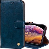 Business Style Oil Wax Texture Horizontal Flip Leather Case voor iPhone XS Max, met houder & kaartsleuven & portemonnee (blauw)