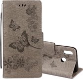 Voor Huawei P20 Lite Vintage reliëf bloemen vlinderpatroon Horizontale flip lederen tas met kaartsleuf en houder & portemonnee en lanyard (grijs)