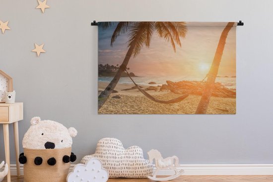 Tenture murale - Tissu mural - Été - Coucher de soleil - Hamac - 150x100 cm - Tapisserie