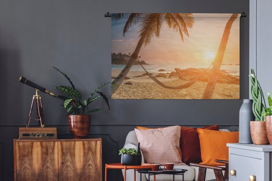 Tenture murale - Tissu mural - Été - Coucher de soleil - Hamac - 150x100 cm - Tapisserie