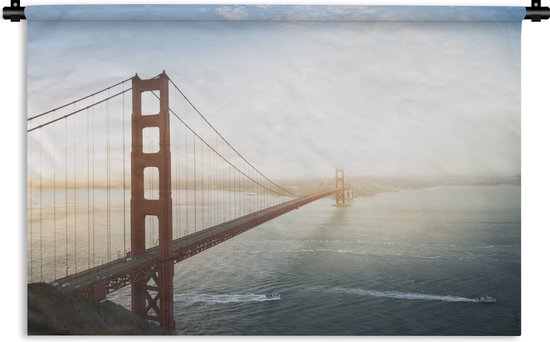 Wandkleed Golden Gate Bridge - Ochtendmist bij de Golden Gate Bridge in Californië Wandkleed katoen 150x100 cm - Wandtapijt met foto