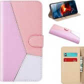 Voor Nokia 2.4 Tricolor Stitching Horizontale Flip TPU + PU lederen tas met houder & kaartsleuven & portemonnee (roze)