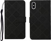 Etnische stijl reliëf patroon horizontale flip lederen tas met houder & kaartsleuven & portemonnee & lanyard voor iPhone XS Max (zwart)