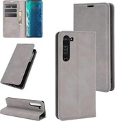 Voor Motorola Moto Edge Retro-skin Business magnetische zuignap lederen tas met houder & kaartsleuven en portemonnee (grijs)