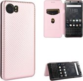 Voor BlackBerry Keyone Carbon Fiber Texture Magnetische Horizontale Flip TPU + PC + PU Leather Case met Card Slot (Pink)