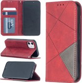 Voor iPhone 12 Rhombus Texture Horizontale magnetische lederen flip-hoes met houder en kaartsleuven (rood)