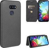 Voor LG K40S Carbon Fiber Texture Magnetische Horizontale Flip TPU + PC + PU Leather Case met Card Slot (Black)