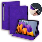 Voor Samsung Galaxy Tab S7 + Kalfsstructuur Reliëf Horizontale Flip Leren Case met Houder & Kaartsleuven & Fotolijst (Paars)