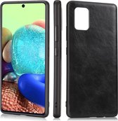 Voor Samsung Galaxy A71 5G Crazy Horse Textured Calfskin PU + PC + TPU Case (Zwart)