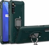 Voor OPPO Realme Narzo koolstofvezel beschermhoes met 360 graden roterende ringhouder (groen)