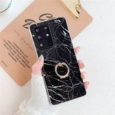 Voor Galaxy S20 Plus TPU Glad Marmer met Ring Metalen Strass Beugel Mobiele Telefoon Beschermhoes (Zwart Q30)