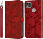 Voor Geschikt voor Xiaomi Redmi 9C Life of Tree Embossing Pattern Horizontale flip lederen tas met houder & kaartsleuf & portemonnee & fotolijst & lanyard (rood)