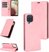 Voor Samsung Galaxy A12 Retro-skin Business magnetische zuignap lederen tas met houder & kaartsleuven & portemonnee (roze)