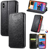 Blooming Mandala Reliëfpatroon Magnetische Horizontale Flip Leren Case met Houder & Kaartsleuven & Portemonnee Voor iPhone XS Max (Zwart)