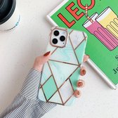 Golden Circle Plating Triangle Stitching Marble Pattern Dubbelzijdig lamineren TPU-hoesje voor iPhone 11 Pro (groen)