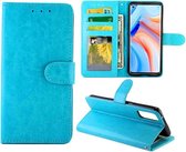 Voor OPPO Reno4 Pro Crazy Horse textuur lederen horizontale flip beschermhoes met houder & kaartsleuven & portemonnee & fotolijst (babyblauw)