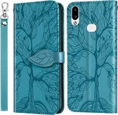 Voor Samsung Galaxy A10s Life of Tree Embossing Pattern Horizontale Flip Leather Case met houder & kaartsleuf & portemonnee & fotolijst & Lanyard (Lake Blue)