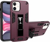 2-in-1 pc + TPU schokbestendige beschermhoes met onzichtbare houder voor iPhone 11 (wijnrood)