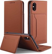 Voor iPhone XS / X Sterk magnetisme Schokbestendig Horizontaal Flip Vloeibaar aanvoelend lederen hoesje met houder & kaartsleuven en portemonnee (bruin)