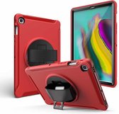 Voor iPad 10.2 2019360 graden rotatie pc + siliconen beschermhoes met houder en handriem (rood)