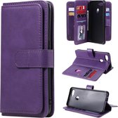 Voor OPPO A7 / A5s (AX5s) Multifunctionele magnetische koperen gesp Horizontale flip-lederen hoes in effen kleur met 10 kaartsleuven & portemonnee & houder & fotolijst (paars)