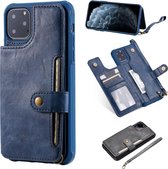 Voor iPhone 11 Pro Max Gesp Rits Schokbestendig Beschermhoes met Houder & Kaartsleuven & Portemonnee & Lanyard & Fotolijst (Blauw)