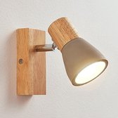 Lindby - LED plafondlamp - 1licht - beton, hout, metaal - H: 12 cm - E14 - betongrijs, licht hout, gesatineerd nikkel - A+ - Inclusief lichtbron