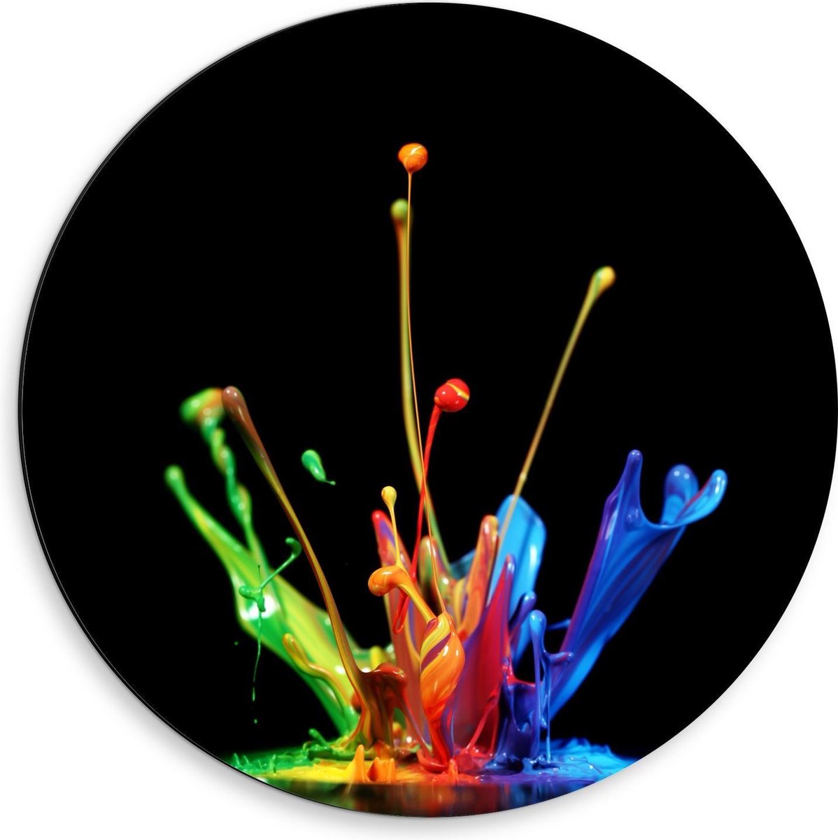 Dibond Wandcirkel - Opspattende Kleuren Verf - 50x50cm Foto op Aluminium Wandcirkel (met ophangsysteem)
