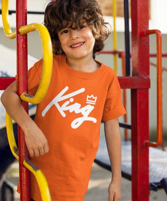 Oranje EK WK & Koningsdag T-Shirt Kind King White (12-14 jaar - MAAT 158/164) | Oranje kleding & shirts | WK Feestkleding