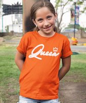 Oranje Koningsdag T-Shirt Kind Queen White (7-8 jaar - MAAT 122/128) | Oranje kleding & shirts | Feestkleding
