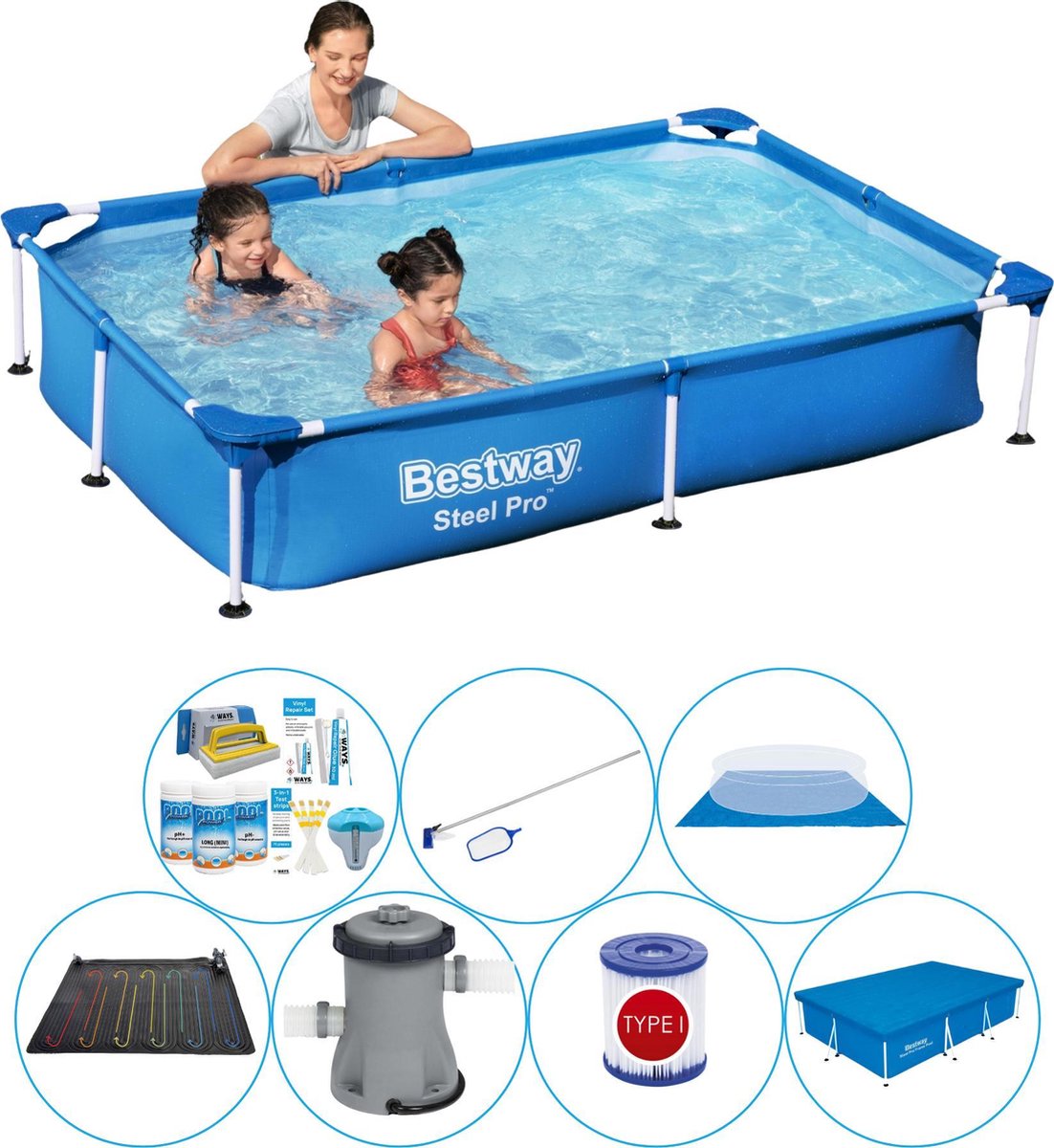 Steel Pro Rechthoekig 221x150x43 cm - Zwembad Met Accessoires