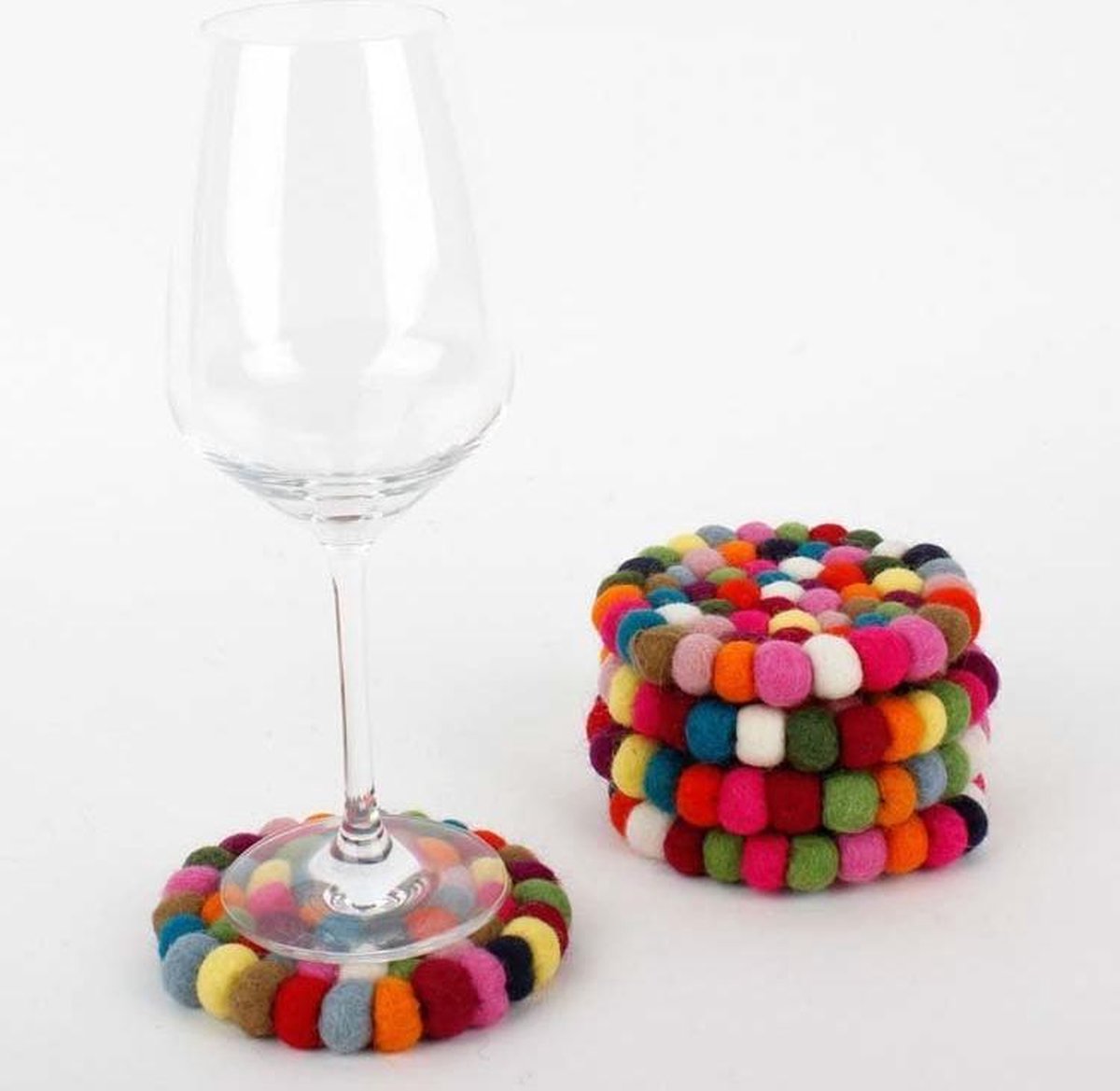 Vilten onderzetters multicolor rond 10 cm -Set van 4