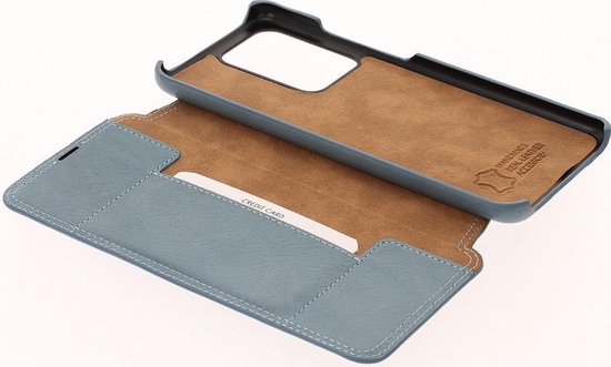 Minim Samsung Galaxy S20 Ultra Hoesje Echt Leer Book Case Blauw