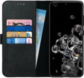 Rosso Deluxe Echt Leer Book Case Hoesje Geschikt voor Samsung Galaxy S20 Ultra | Ruimte voor drie pasjes | Portemonnee Book Case | Met Pasjeshouder | Zwart