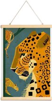 JUNIQE - Posterhanger Vintage luipaard -20x30 /Blauw & Geel